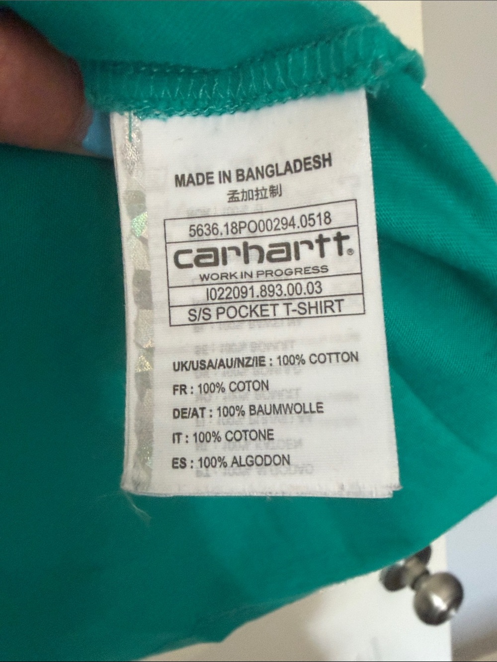 Carhartt Teal Short-Sleeve Pocket Tee - Picture 3 of 13